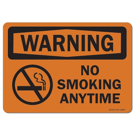 Signmission OSHA Warning Sign, No Smoking Anytime, 24in X 18in Aluminum, 18" W, 24" L, Landscape OS-WS-A-1824-L-19694